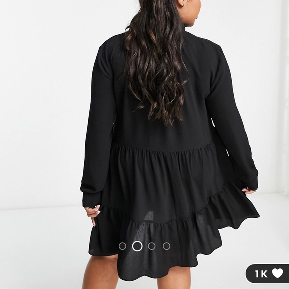 ASOS DESIGN CURVE pie crust neckline tiered smock mini dress in black - Picture 2 of 4